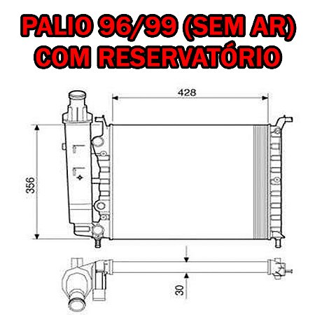RADIADOR PALIO 1.0 8V 96/00 1.0 16V 01/02 96 97 98 99 00 01 02 COM RESERVATÓRIO RD6533E/IRB48425/6TA075A