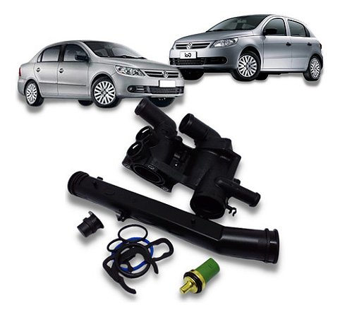 KIT CARCAÇA CAVALETE VÁLVULA TERMOSTÁTICA FOX CROSSFOX SPACEFOX 03/16 1.0/1.6 POLO 04/14 1.6 8V GOL VOYAGE SAVEIRO 1.0/1.6 8V EA111 08/18 G5/G6/G7 03 04 05 06 07 08 09 10 11 12 13 14 15 16 17 18 COM SENSOR VERDE BB032121026V