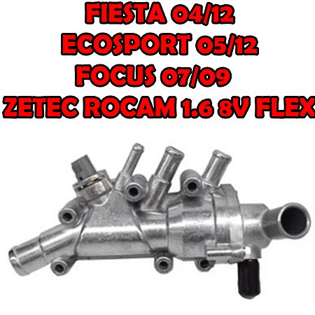 CARCAÇA VÁLVULA TERMOSTÁTICA FIESTA 04/12 ECOSPORT 05/12 FOCUS 07/09 04 05 06 07 08 09 10 11 12 (CARCAÇA ALUMÍNIO + COTOVELO DE ALUMÍNIO) ZETEC ROCAM 1.6 8V FLEX AMD25834/5S6G8A586AB/M9361