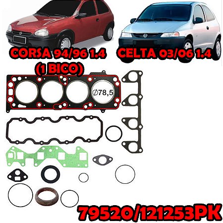 KIT JUNTA CABEÇOTE TAMPA VALVULA COLETOR ADMISSÃO CARTER RETENTOR CELTA 03/06 1.4 8V CORSA 1.4 8V 94/96 (EFI 1 BICO) 94 95 96 03 04 05 06 79520/121253PK