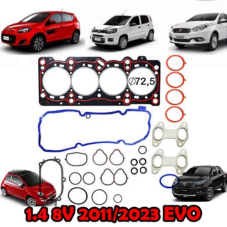 KIT JUNTA CABEÇOTE TAMPA VALVULA COLETOR ADMISSÃO CARTER RETENTOR FIAT 500 11/17 1.4 FIORINO 13/21 1.4 GRAND SIENA 12/21 1.4 PALIO 11/17 1.4 PUNTO 13/17 1.4 STRADA 18/23 1.4 8V UNO 13/16 1.4 8V 11 12 13 14 15 16 17 18 19 20 21 22 23 EVO 79410/141285PK