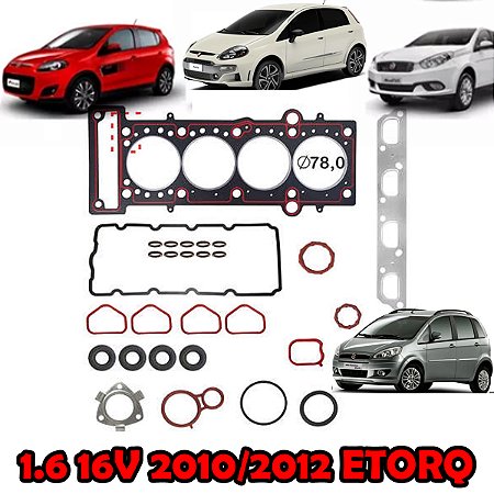 KIT JUNTA CABEÇOTE TAMPA VALVULA COLETOR ADMISSÃO CARTER RETENTOR IDEA 10/12 1.6 16V PALIO 1.6 16V 10/12 SIENA 10/12 1.6 16V PUNTO 1.6 ETORQ 10 11 12 79405/141287PK