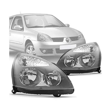 FAROL CLIO 03/12 03 04 05 06 07 08 09 10 11 12 CINZA SEM REGULADOR LADO ESQUERDO MOTORISTA