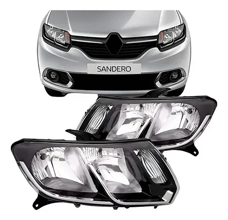 FAROL LOGAN SANDERO 15/19 15 16 17 18 19 CROMADO LADO ESQUERDO MOTORISTA