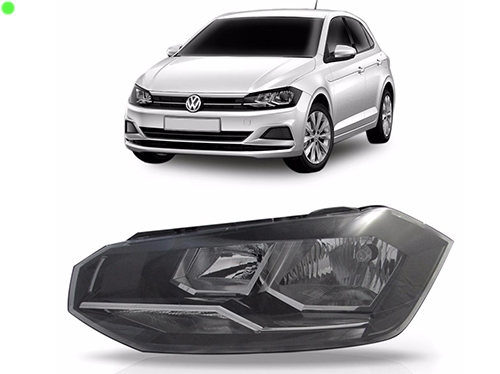 FAROL POLO 18/22 18 19 20 21 22 VIRTUS REGULAGEM MANUAL MASCARA NEGRA PRETO FRISO CROMADO LADO ESQUERDO MOTORISTA