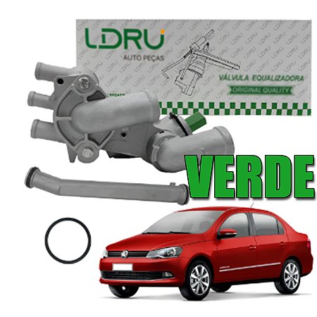 KIT CARCAÇA CAVALETE VÁLVULA TERMOSTÁTICA FOX CROSSFOX SPACEFOX POLO 03/14 8V GOL VOYAGE SAVEIRO 1.0/1.6 8V EA111 G5/G6/G7 03 04 05 06 07 08 09 10 11 12 13 14 15 16 17 18 COM SENSOR CINZA CARCAÇA ALUMINIO + SENSOR VERDE M9374/MQ1416/LD066001VD/MQ1416