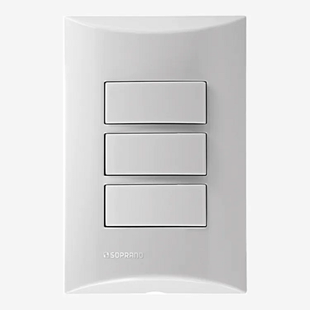 CONJUNTO 3 INTERRUPTORES SIMPLES 10AX 250V - BRANCO - BRAVA | SOPRANO