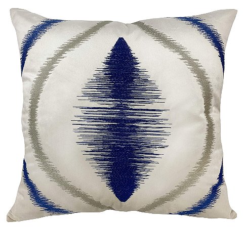Almofada Veludo Off White Bordado Azul DC 039-74 | 52x52
