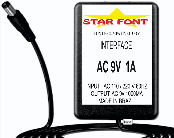 Fonte AC 9V 1A Para Controladora Midi, Teclado e Interface Audio M-AUDIO