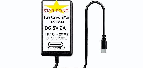 Fonte DC 5V USB-C Para Gravador Portátil Tascam Portacapture X8