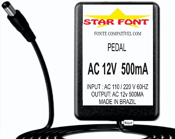 Fonte AC 12V 500mA Para Pedal Boss BRA-120