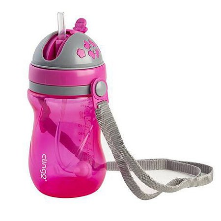 Garrafinha com Alça Tecido e Canudo Colors Rosa - Clingo