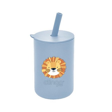 Copo de Silicone com Tampa e Canudo - Leão Clingo