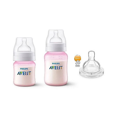 Kit Mamadeiras Anti-Colic 125 e 260ml Bico Extra Rosa - Philips Avent