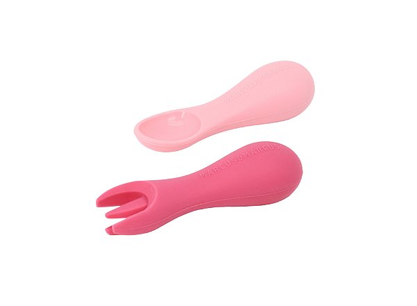 Marcus & Marcus Colher e Garfo Silicone para Treinamento para Bebê - Porquinho