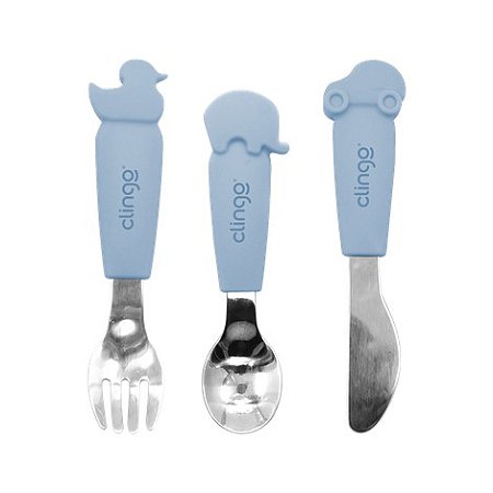 Kit Talheres Animais Inox com Silicone - Azul Clingo