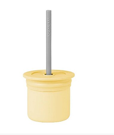 Minikoioi  Copo com Canudo SIP+SNACK Porta Snack Yellow Powder Grey