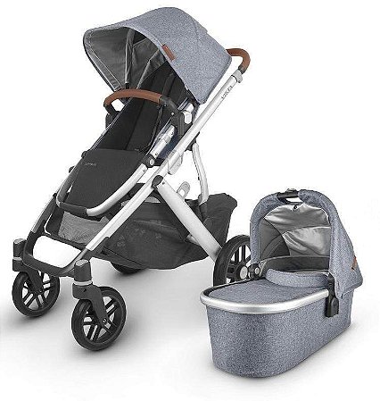 UPPAbaby Carrinho Vista V2 Gregory Melange Azul Com Moisés e Acessórios