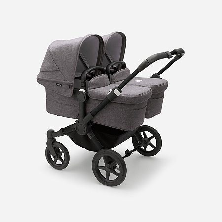 Bugaboo Donkey 5 Twin Carrinho Para Gêmeos Grey-Grey Mélange 2 Berços e 2 Assentos Estrutura Preta