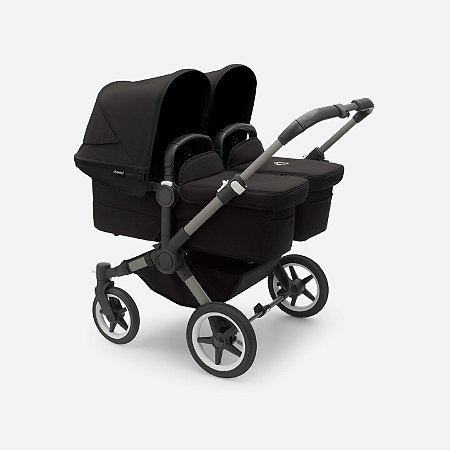 Bugaboo Donkey 5 Twin Carrinho Para Gêmeos Black 2 Berços e 2 Assentos Estrutura Cinza