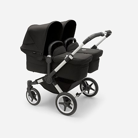 Bugaboo Donkey 5 Twin Carrinho Para Gêmeos Black 2 Berços e 2 Assentos Estrutura Branca