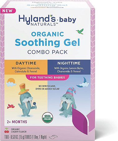Hyland's Naturals Gel Natural Orgânico Diurno e Noturno para desconforto Gengival de Camomila, Calêndula, Erva-Doce +2m