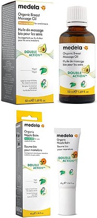 Medela Kit Óleo orgânico de massagem para seios da Medela para mães que amamentam + Creme Orgânico para Mamilos Medela
