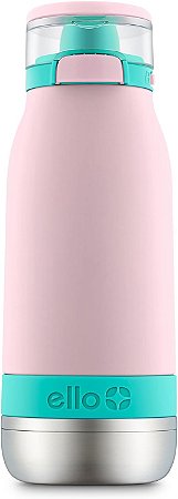 Ello Emma Garrafa de Água Térmica Infantil 414ml Aço Inoxidável à Vácuo 14h Frio Rosa Claro e Verde
