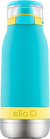 Ello Emma Garrafa de Água Térmica Infantil 414ml Aço Inoxidável à Vácuo 14h Frio Azul e Amarelo