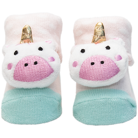 Clingo Meia Pantufas Unicórnio com Chocalho e Antiderrapante