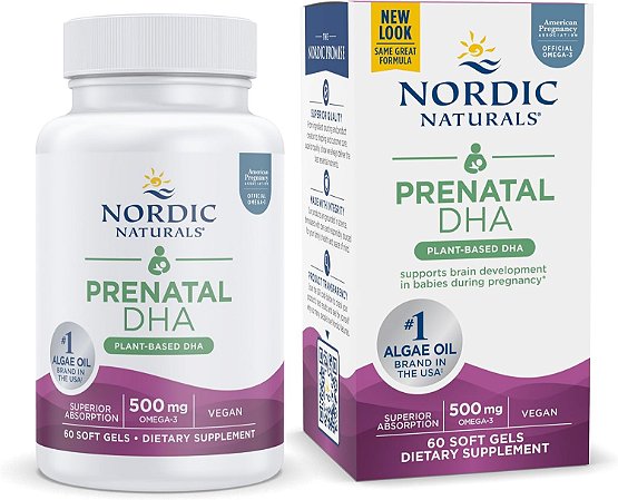 Ômega Vegano Nordic Naturals DHA Pré-natal 500 mg DHA à base de plantas 60 Cápsulas Soft Sem Sabor