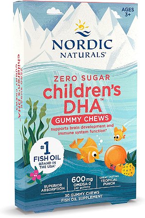 Nordic Naturals Ômega 3 Criança +3 600mg Zero Sugar DHA 30 Gummy Sabor Cítrico
