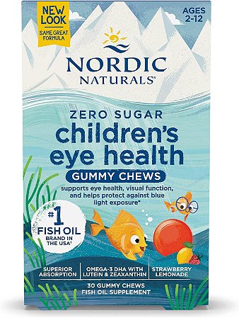 Nordic Naturals Ômega 3 484 mg DHA para Crianças 2-12a, 30 Gummy Limão com Morango, Zero Açucar