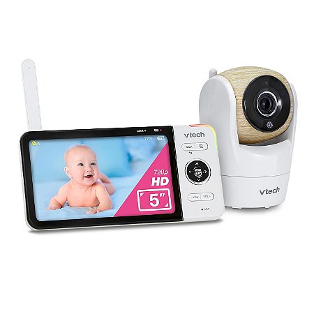 VTech VM928HD Babá Eletrônica Tela 5" Wi-Fi Bateria 15 horas de streaming de vídeo, 720p HD display, Gira 360º visualização panorâmica, 110 visão grande angular, HD Night Vision