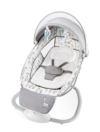 Mastela Cadeira de Balanço Techno Plus RN a 18kg Suporte Reclinável Para Os Pés Cacto e Girafa