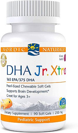 Nordic Naturals Pro DHA Jr. Xtra, Berry Punch - 90 mini-géis macios mastigáveis - 250 mg de ômega-3 total com EPA e DHA - cérebro, sistema nervoso e desenvolvimento visual -