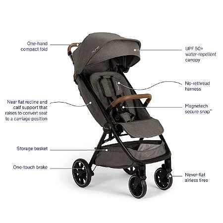 Carrinho de Bebê Nuna TRVL LX + PIPA URBN Travel System em Granito