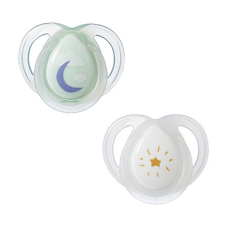 Chupeta Tommee Tippee Night Time 0-6 meses, 2 chupetas que brilham no escuro com cápsula esterilizadora reutilizável