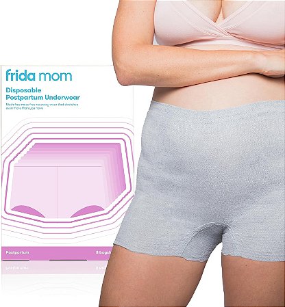 Frida Mom Calcinha Descartável Pós Parto corte curto, 100% algodão, microfibra, supermacia, elástica, respirável, absorvente, sem látex, tamanho regulável, 8 unidades
