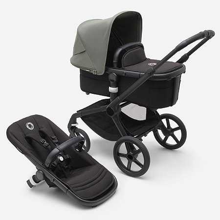 Carrinho Bugaboo Fox 5 com Assento e Moisés Midnight Black Forest Green