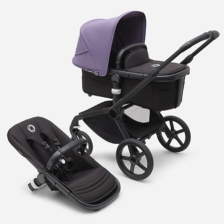 Carrinho Bugaboo Fox 5 com Assento e Moisés Midnight Black Astro Purple