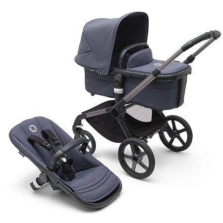 Carrinho Bugaboo Fox 5 com Assento e Moisés Graphite Stormy Blue