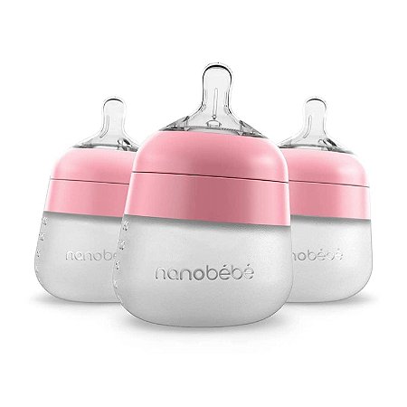 Mamadeira Nanobebe Toque Natural 3 Un Rosa 150ml