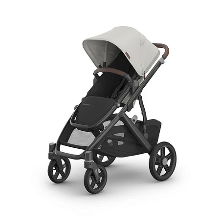 Carrinho de bebê UPPAbaby Vista V3 - Savannah - Jacquard cinza pérola | Estrutura de carbono | Couro castanho