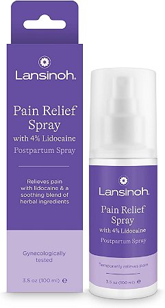 Spray Pós Parto Lansinoh 4% Lidocaína Spray Perineal, Alívio da Dor para Cuidados Pós-Parto, 100ml