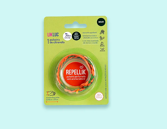 Pulseira Repelente Natural Citronela Repellik LIKLUC - VERDE/VERDE COM LARANJA - COR SORTIDA
