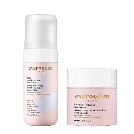 Evereden Kids Happy Face Duo (Cool Peach) - Conjunto de sabonete líquido e creme facial multivitamínico para crianças