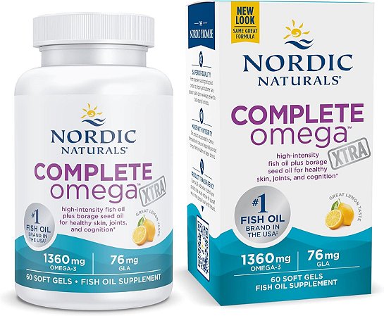 ÔmegaNordic Naturals Complete Omega Xtra, Limão - 60 Cápsulas Softgel - 1360 mg Ômega-3 + 76 mg GLA