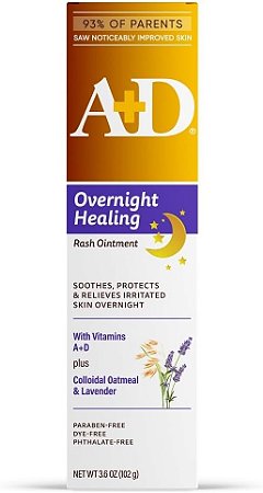Pomada A+D Overnight Healing para Assaduras - Acalma, Protege e Alivia Assaduras Durante a Noite com Lavanda e Aveia Coloidal