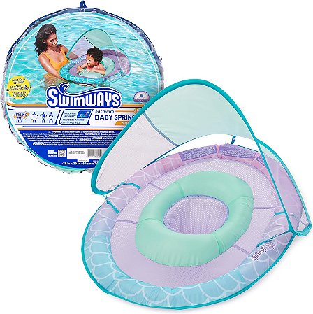 Boia SwimWays Baby Spring com Capota Ajustável e Proteção solar FPS, Sereia - 9-24m